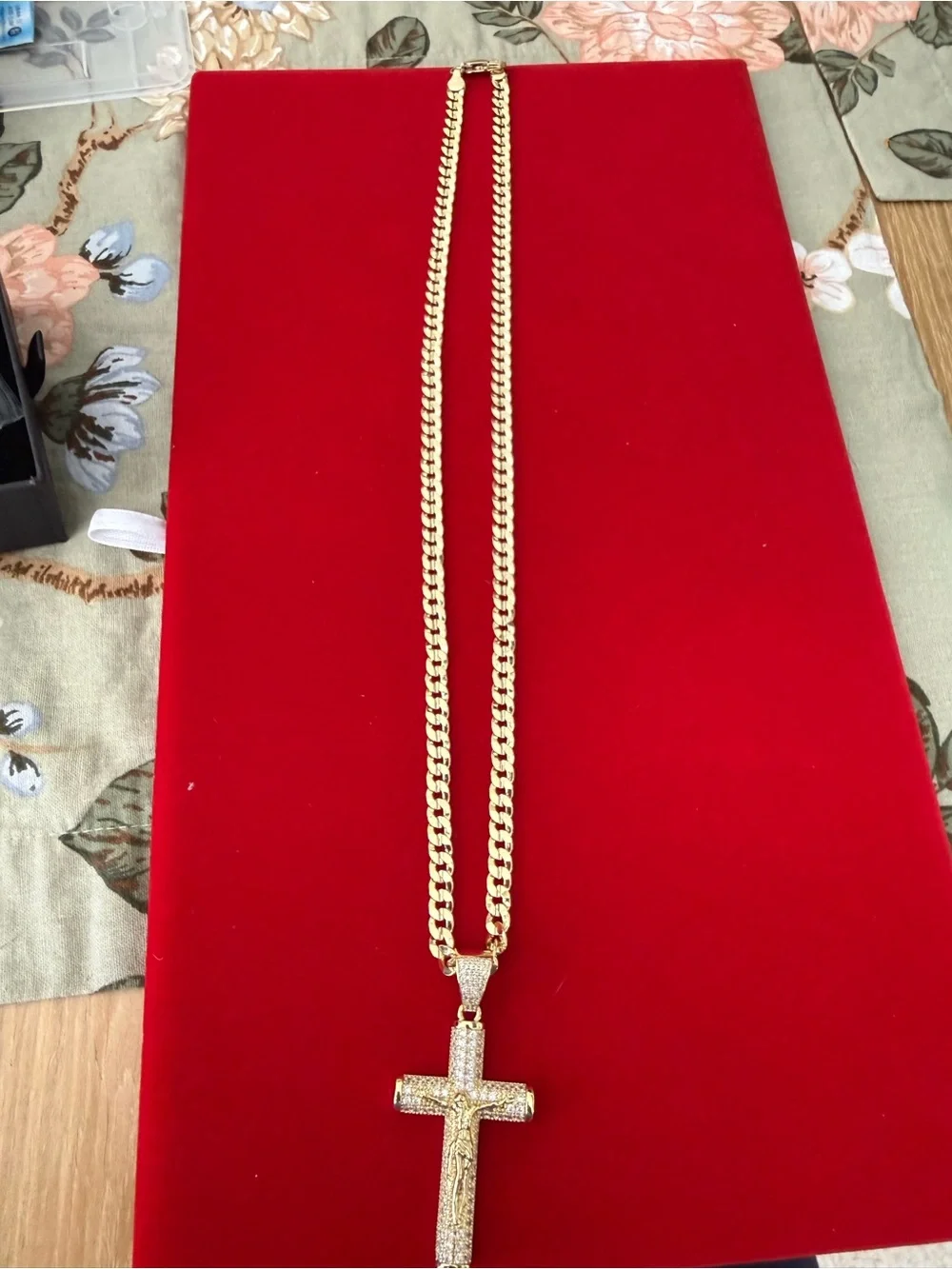 23 Inch 5mm Cuban Link Cross Necklace 18k dipped 14k stamped